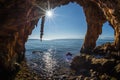 Rock formations on the beach in Loutra Edipsou, Evia, Greece Royalty Free Stock Photo