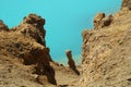 The rock formations and blue water at Krafla Viti Crater near Lake Myvatn, Iceland in the summer Royalty Free Stock Photo