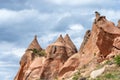 Rock formations and cave town in Zelve Valley, Cappadocia, Turkey Royalty Free Stock Photo