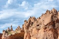 Rock formations and cave town in Zelve Valley, Cappadocia, Turkey Royalty Free Stock Photo