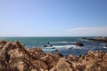 Rock formations with distant sea