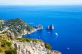 Rock formations Faraglioni, Island Capri, Gulf of Naples, Italy, Europe Royalty Free Stock Photo