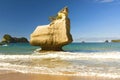 Rock formations and fine sandy beach at Cathedral Cove on the Coromandel Peninsula in New Zealand, North Island. Royalty Free Stock Photo