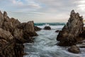 The rock formations and long exposure on the beach at Petrel Cove located on the Fleurieu Peninsula Victor Harbor South Australia