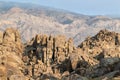 Rock formations with mountains in the Alabama Hills near Lone Pine, California, USA Royalty Free Stock Photo