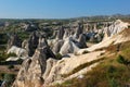 Rock formations near the ancient Goreme town in Cappadocia, central Turkey