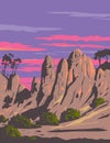 Rock Formations at Pinnacles National Park in California WPA Poster Art