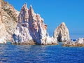 The rock formations of Polyaigos, an island of the Greek Cyclades Royalty Free Stock Photo