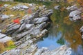 Rock formations by scenic Ottauquechee river near Woodstock, Vermont