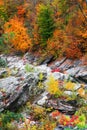 Rock formations by scenic Ottauquechee river near Woodstock, Vermont