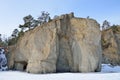 Rock formations on the shore of Peschanaya Sandy Bay, lake Baikal. Russia, Siberia Royalty Free Stock Photo