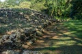 Rock formations at Ulupo Heiau historic hawaiian religious site in Kailua, Oahu