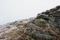 Rock on frozen mountains with fog on horizon Royalty Free Stock Photo