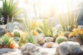 rock garden featuring cacti and aloes under sunlight Royalty Free Stock Photo