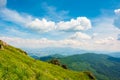 Rock on grassy slope in mountains Royalty Free Stock Photo