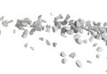 Rock gravel fall down pouring, gray stone pebbles rock explode abstract cloud fly. Construction rock stone splash in air, object Royalty Free Stock Photo