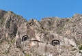 Rock graves Kaya mezarlari in Turkish on hill in Amasya city, Turkey Royalty Free Stock Photo