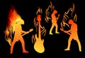 Rock guitar player and fire flames vector design set Royalty Free Stock Photo