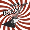 Rock guitar poster. Music promo flyer for live concert or musical festival vector background Royalty Free Stock Photo