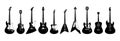 Rock guitar silhouette. Musical string instruments. Electric fender. Neck and bass in drawn acoustic music sketch. Black