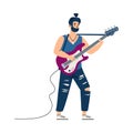 Rock guitarist character performing on stage, flat cartoon vector illustration. Royalty Free Stock Photo