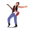 Rock Guitarist Male Character Wearing Jeans Playing on Electric Guitar, Isolated Artist with Amp Performing Concert Royalty Free Stock Photo