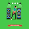 Rock Guitarist playing electric guitar on stage, vector illustration. Royalty Free Stock Photo