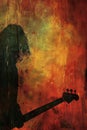 Rock guitarist playing on the stage in smoke. Rock music poster concept illustration.