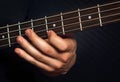 Rock guitarist practicing with bass guitar. Royalty Free Stock Photo