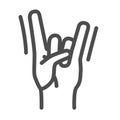 Rock hand gesture line icon, Music festival concept, rock and roll sign on white background, hard rock or heavy metal Royalty Free Stock Photo