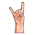 Rock on hand sign. Vector illustration on white