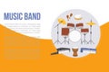 Rock or jazz musical band instruments banner, vector illustration. Concert poster, musical party, card, flyer or website Royalty Free Stock Photo