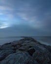 Rock jetty protecting the shoreline of Long Island New York from erosion.