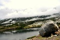 Rock, lake, mountains, cloud