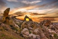 Rock landscape in Cappadocia, sunset, Anatolia, Turkey. Goreme national park Royalty Free Stock Photo