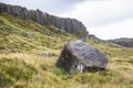 Rock in landscape of Gerduberg cliffs, Snaefellsnes, Iceland