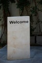 Rock manument stand for welcome message reception label or stone sign