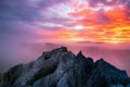 Rock of morning scenery with fog. Pang Puay Royalty Free Stock Photo