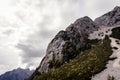 Rock mountain path, green autumn fall forest in Julian Alps, Julijske Alpe, Alpi Giulie, Slovenia Slovenija Royalty Free Stock Photo