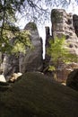 Rock mountain ruins with some trees around. Royalty Free Stock Photo