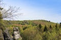 Rock mountain in Tisa overall view with trees and sky. Czech lan