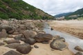 Rock mountains and white rocks and sand