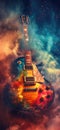 Rock music background. Rock poster. Background for music festival or concert poster or flyer, design template Royalty Free Stock Photo