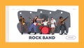 Rock Music Band Concert Landing Page Template. Artists with Musical Instruments, Girl Singing Song, Guitar and Sax Royalty Free Stock Photo