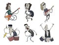 Rock music band set. Music group. Guitarists, singers and drummers play heavy metal. Vector characters, Illustration