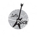 Rock music banner. Musical sign. Let`s rock lettering with guit