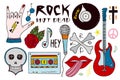 Rock music clip art bundle. Hand drawn musical stickers.