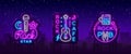 Rock Music collection Neon Logos Vector. Rock Pub, Cafe, Rock Star Neon Signs, Conceptual symbols, Bright Night