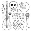 Rock music doodles collection. Vector outline clip art