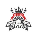 Rock music est. 1979 logo, design element with with electric guitars and crown can be used for poster, banner, flyer